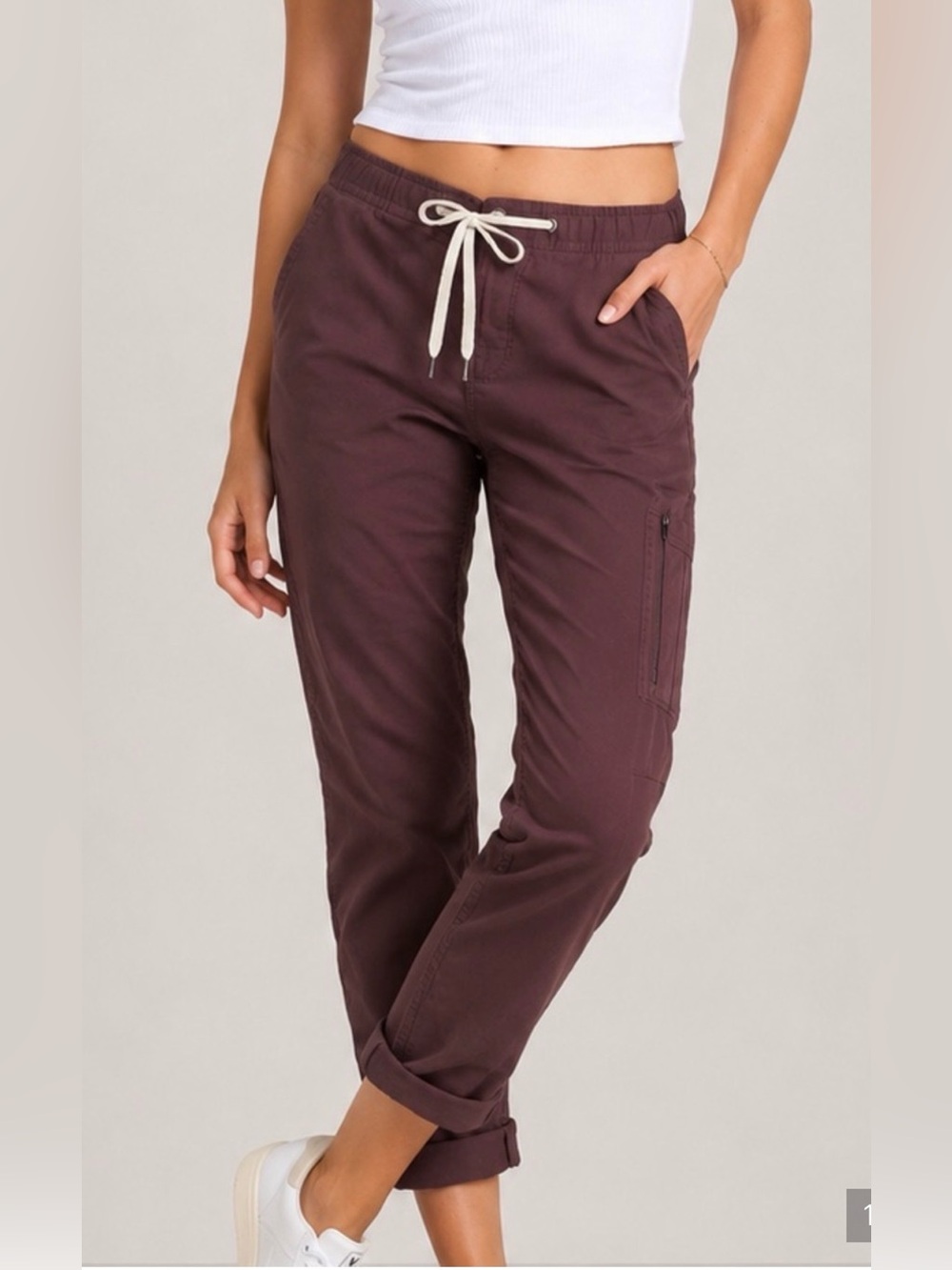Vuori Ripstop Pant Long Burgundy Plum Drawstring Cargo Pants Size Small Long - Picture 2 of 15